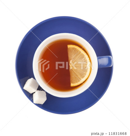 Blue teacup with sugar and lemon. Blue teacup with sugar and lemon. 11831668