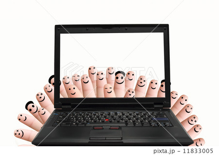 Happy group of finger faces as social network Happy group of finger faces as social network 11833005