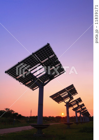 solar panel silhouette with very beautiful sunset 11839171