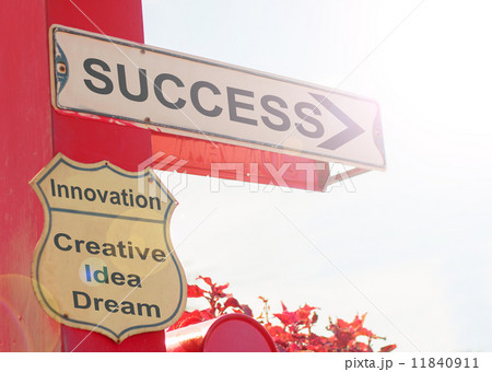 Business Concept By Old Street Sign With Success Business Concept By Old Street Sign With Success 11840911