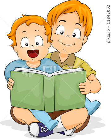 Baby Boy Reading a Book with Brother 11842002