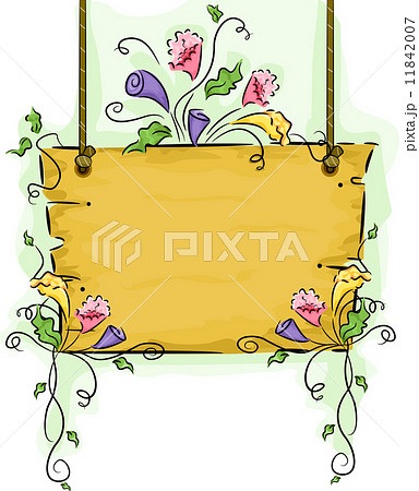 Hanging Blank Wooden Signboard with Flower Vines 11842007