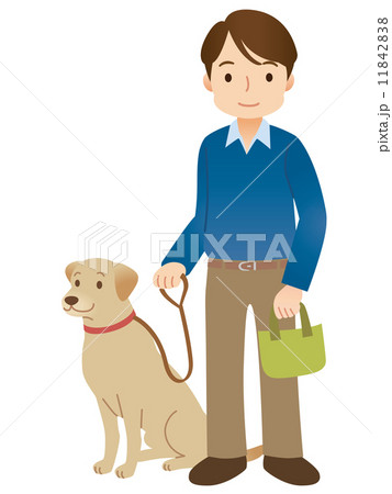 犬の散歩をする男性のイラスト素材