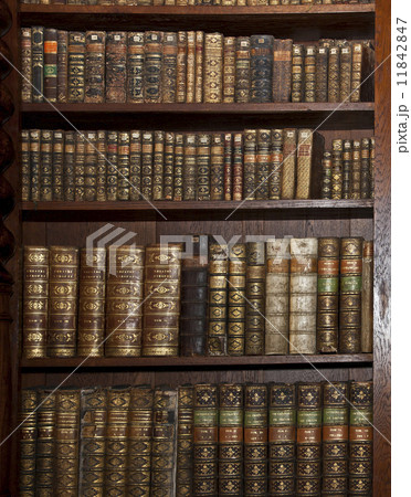 historic old books in old shelf library 11842847