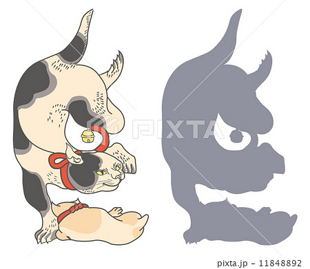 歌川国芳 絵鏡台合かゞ身（猫／しゝ）のイラスト 11848892