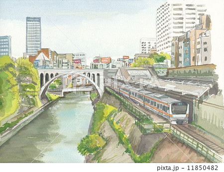 聖橋から見た御茶ノ水あたり 水彩画 　サイズF10 聖橋のイラスト素材 [11850482] - PIXTA