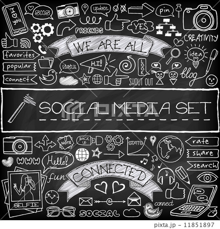 Doodle social media icons set with chalkboard effect 11851897