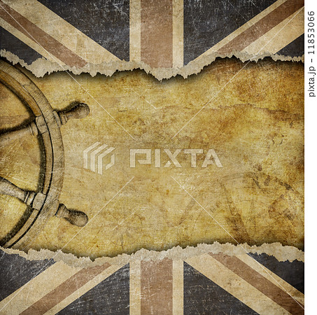 Grunge British flag and old steering wheel Grunge British flag and old steering wheel 11853066