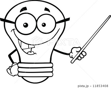 Outlined Light Bulb Character With Glasses Holding A Pointer Outlined Light Bulb Character With Glasses Holding A Pointer 11853408
