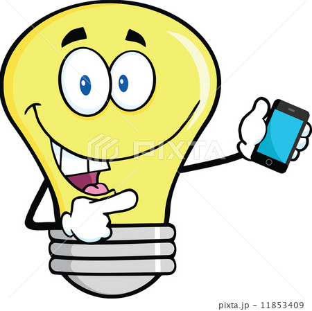 Light Bulb Character Holding A Mobile Phone 11853409