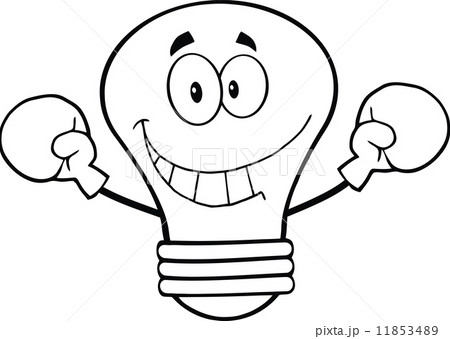 Outlined Smiling Light Bulb Character Wearing Boxing Gloves 11853489
