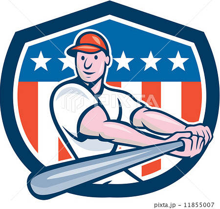 American Baseball Player Batting Shield Cartoon American Baseball Player Batting Shield Cartoon 11855007