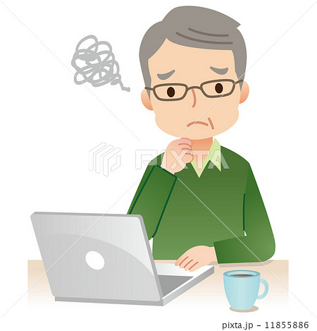 パソコンを使う男性 高齢者のイラスト素材