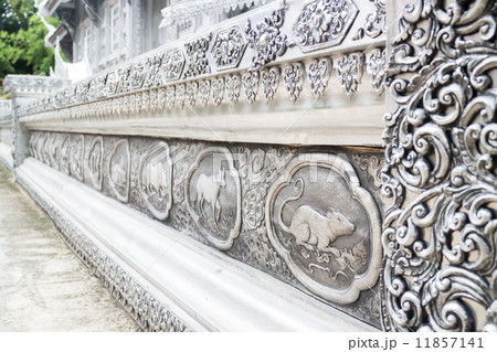 Frame engraving silver lacquer of thai lanna zodiac in temple Ch 11857141
