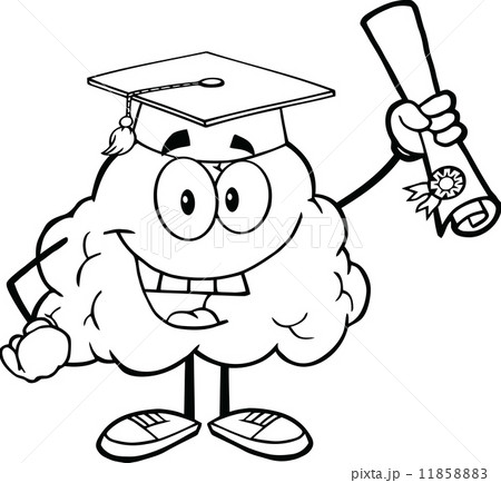Outlined Happy Brain Character Graduate Holding up A Diploma 11858883