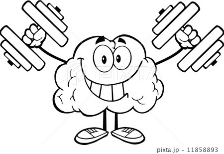 Outlined Smiling Brain Cartoon Character Training With Dumbbells 11858893