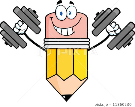 Pencil Cartoon Character Training With Dumbbells 11860230