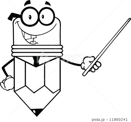 Outlined Business Pencil Character Holding A Pointer 11860241