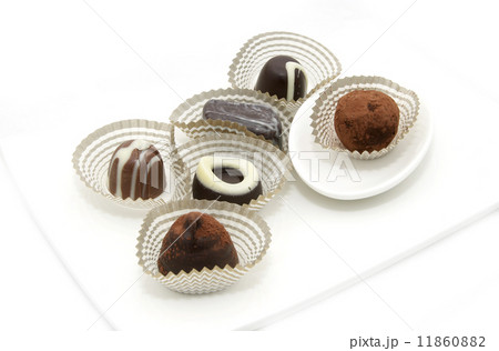several types of chocolates on white background 11860882