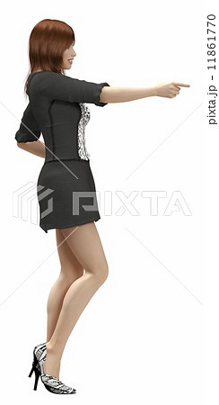 指差しする女性 横向き 黒のイラスト素材
