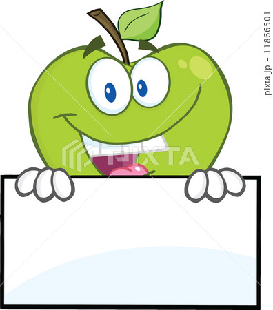 Smiling Green Apple Hiding Behind A Sign 11866501