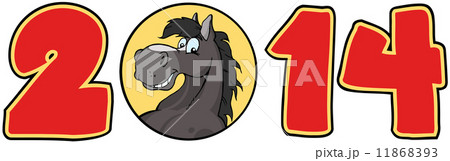 2014 Year Red Cartoon Numbers With Horse Face Over A Circle 2014 Year Red Cartoon Numbers With Horse Face Over A Circle 11868393