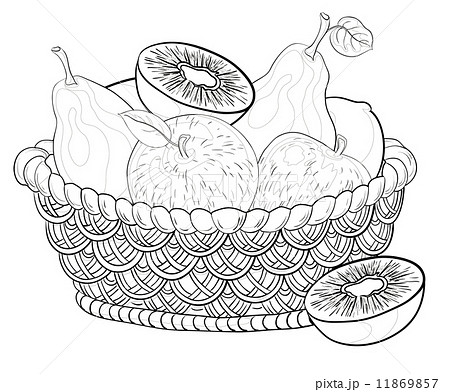 Basket With Fruits Contoursのイラスト素材