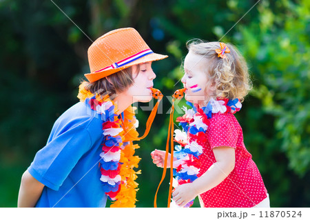 Two kids Dutch football supporters 11870524