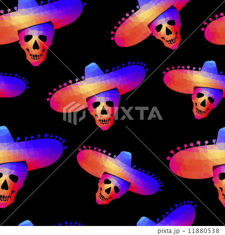 Seamless background with skull in sombrero 11880538
