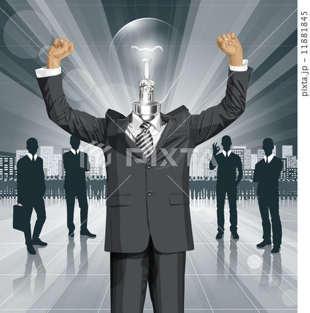 Vector Lamp Head Businessman With Hands Up 11881845
