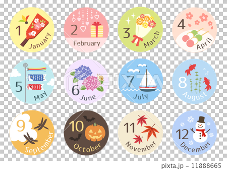 Seasonal illustration set A round shape Seasonal illustration set A round shape 11888665