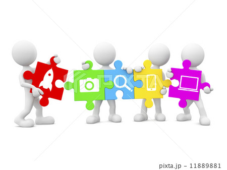 Three Dimensional Image of White Human Icons Holding Jigsaw Piec Three Dimensional Image of White Human Icons Holding Jigsaw Piec 11889881