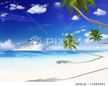 Cruise and beach with palm tree Cruise and beach with palm tree 11889882