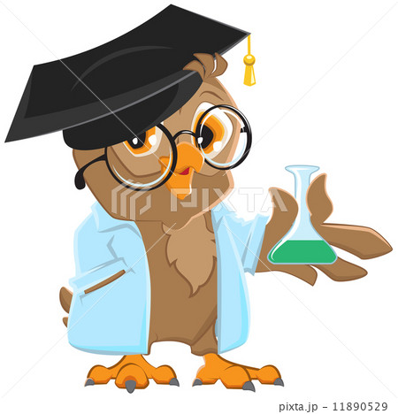Owl teacher in a blue robe holding a flask 11890529