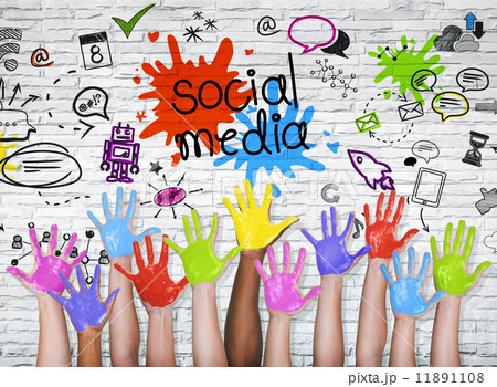 Social Media graphic with colorful hands Social Media graphic with colorful hands 11891108