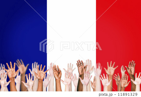 Multi-Ethnic Arms Outstretched With Flag Of France For The Backg Multi-Ethnic Arms Outstretched With Flag Of France For The Backg 11891329