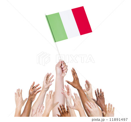 Group of multi-ethnic people reaching for and holding the flag o Group of multi-ethnic people reaching for and holding the flag o 11891497