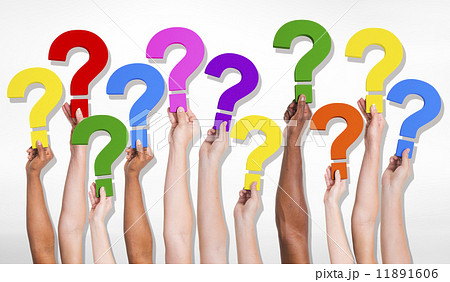 Multi-Ethnic Group of Human Hands Holding Question Marks Multi-Ethnic Group of Human Hands Holding Question Marks 11891606