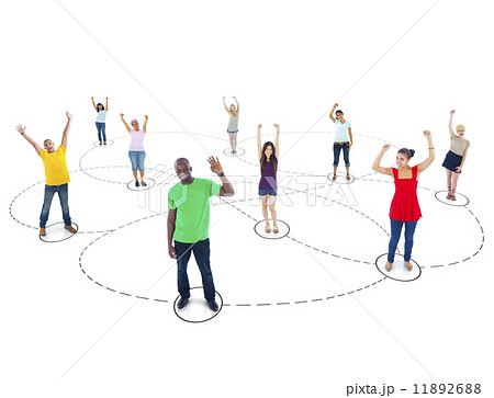 Connected Multi-Ethnic People Arms Raised 11892688