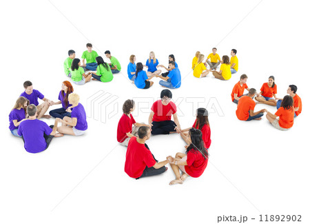 Large group of multi-ethnic people united in circles 11892902