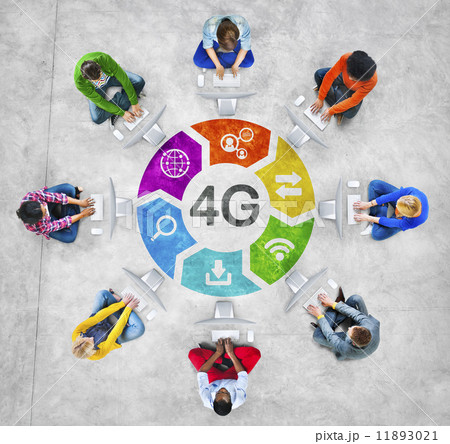Diverse People in a Circle Using Computer with 4G Concept 11893021