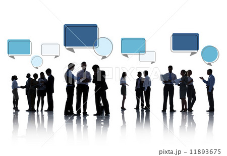 Silhouettes of Business People Discussing with Speech Bubbles 11893675