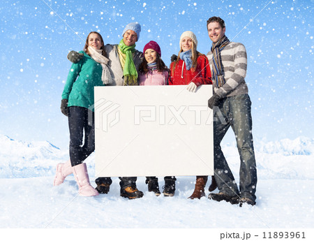 Group of people Holding blank Placard on Snow Covered Mountain 11893961