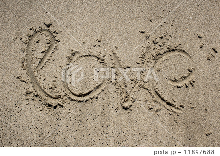 inscription on sand near sea and waves. Love 11897688