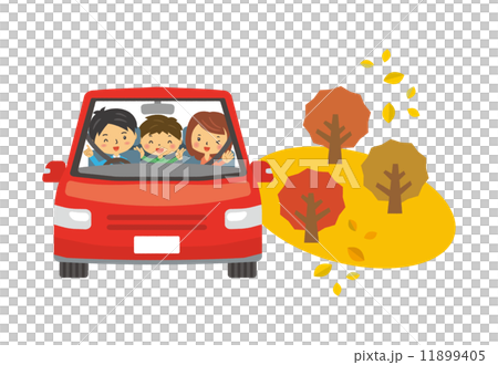 秋　紅葉　人物　木　自動車 11899405