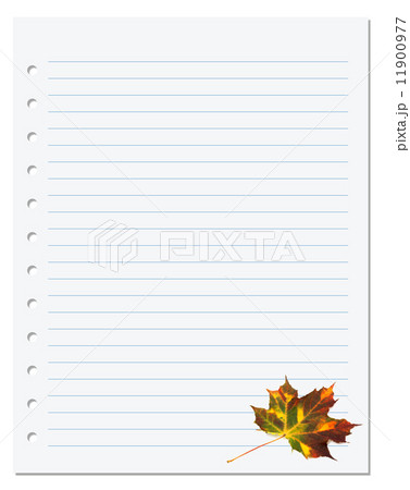 Notebook paper with autumn maple leaf on white Notebook paper with autumn maple leaf on white 11900977