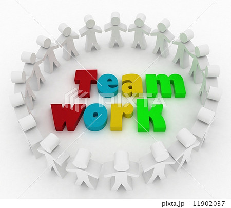People stand around a word teamwork. Conception of cooperation is in a command People stand around a word teamwork. Conception of cooperation is in a command 11902037