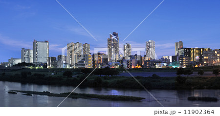 多摩川と武蔵小杉駅周辺の高層マンション群 11902364