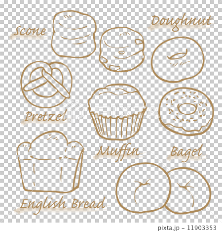 パン　ベーカリー　セットB線画 11903353