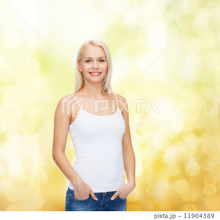 smiling woman in blank white t-shirt 11904389